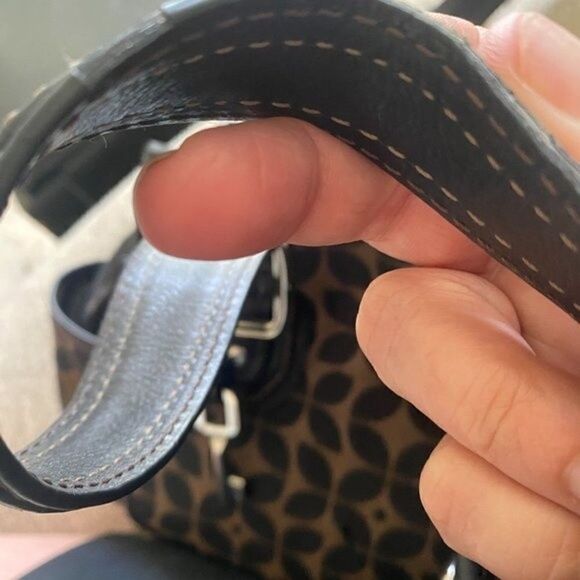 Fossil Black & Brown Multi Canvas Zip Satchel Handbag Hobo Purse Carryall Tote - Picture 12 of 12